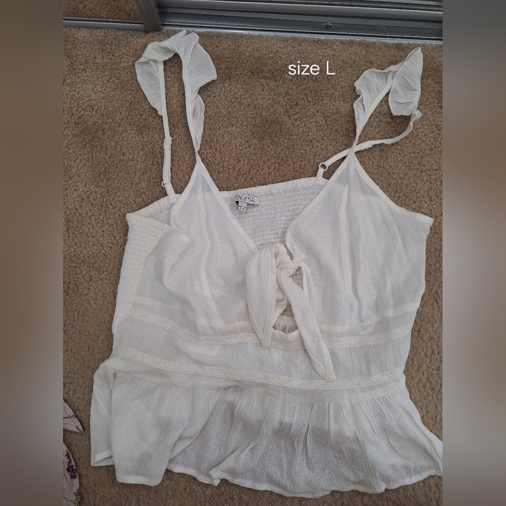 Patrons of Peace Cream Ruffled Top